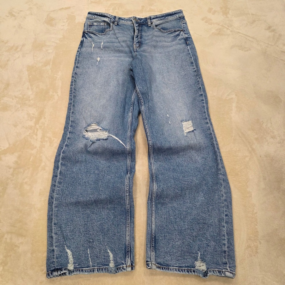 BKE Billie Wide Leg Jeans Women 33x32 High Rise Distressed Blue Denim Stretch